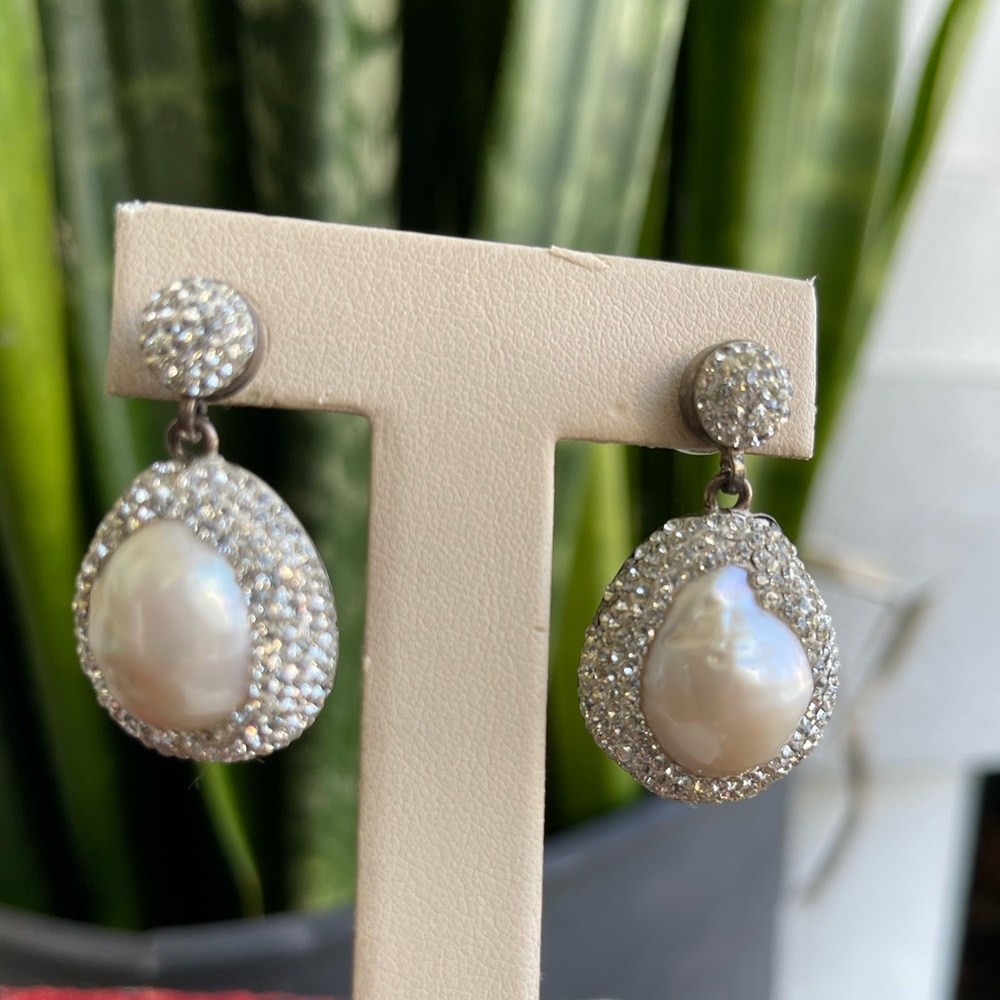 Sterling Silver Large Baroque Pearl Drop Earrings
